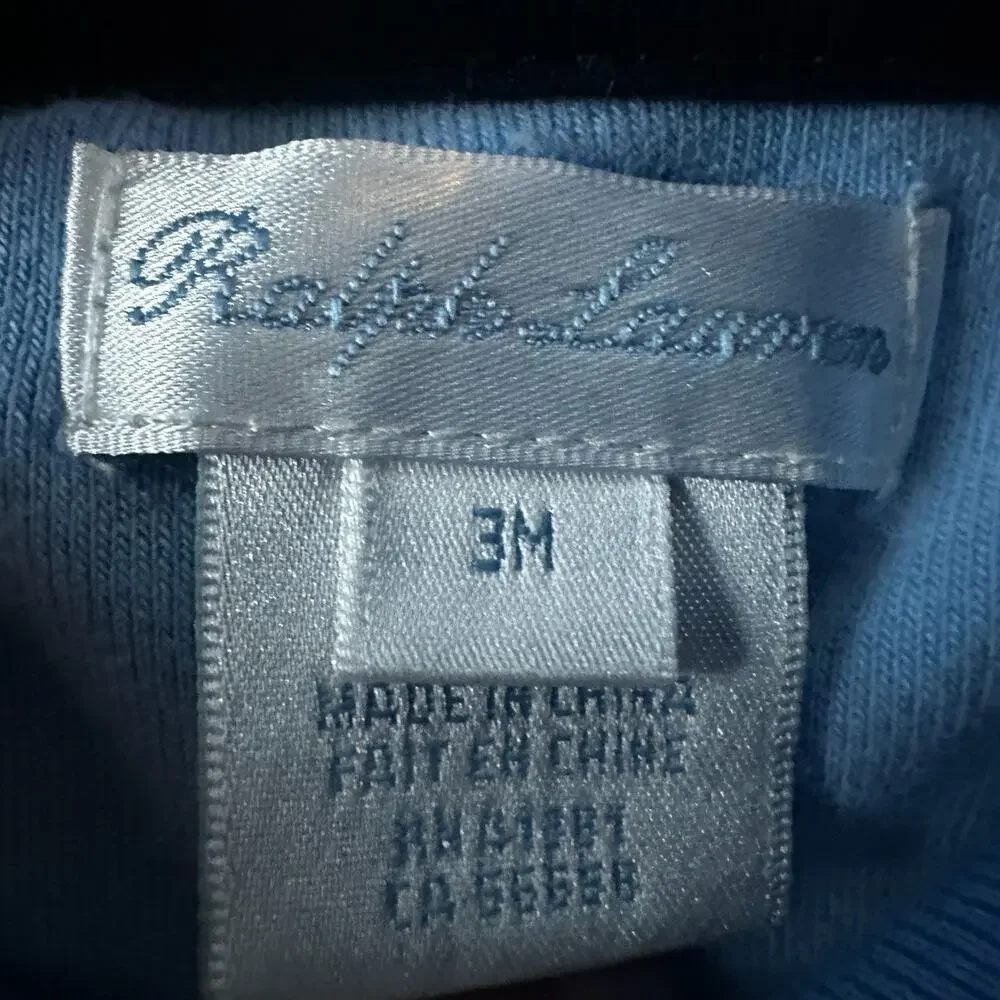 Ralph Lauren Boys 3 Months Blue Velour Shawl Collar Footie Coverall Warm Winter